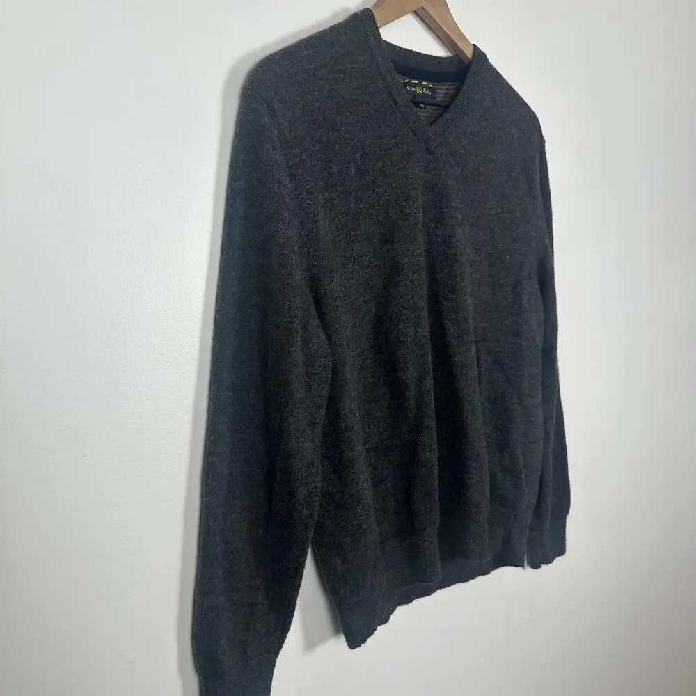 Club Room Mens V-Neck Merino Wool Blend Long Sleeve Dark Grey Sweater Medium